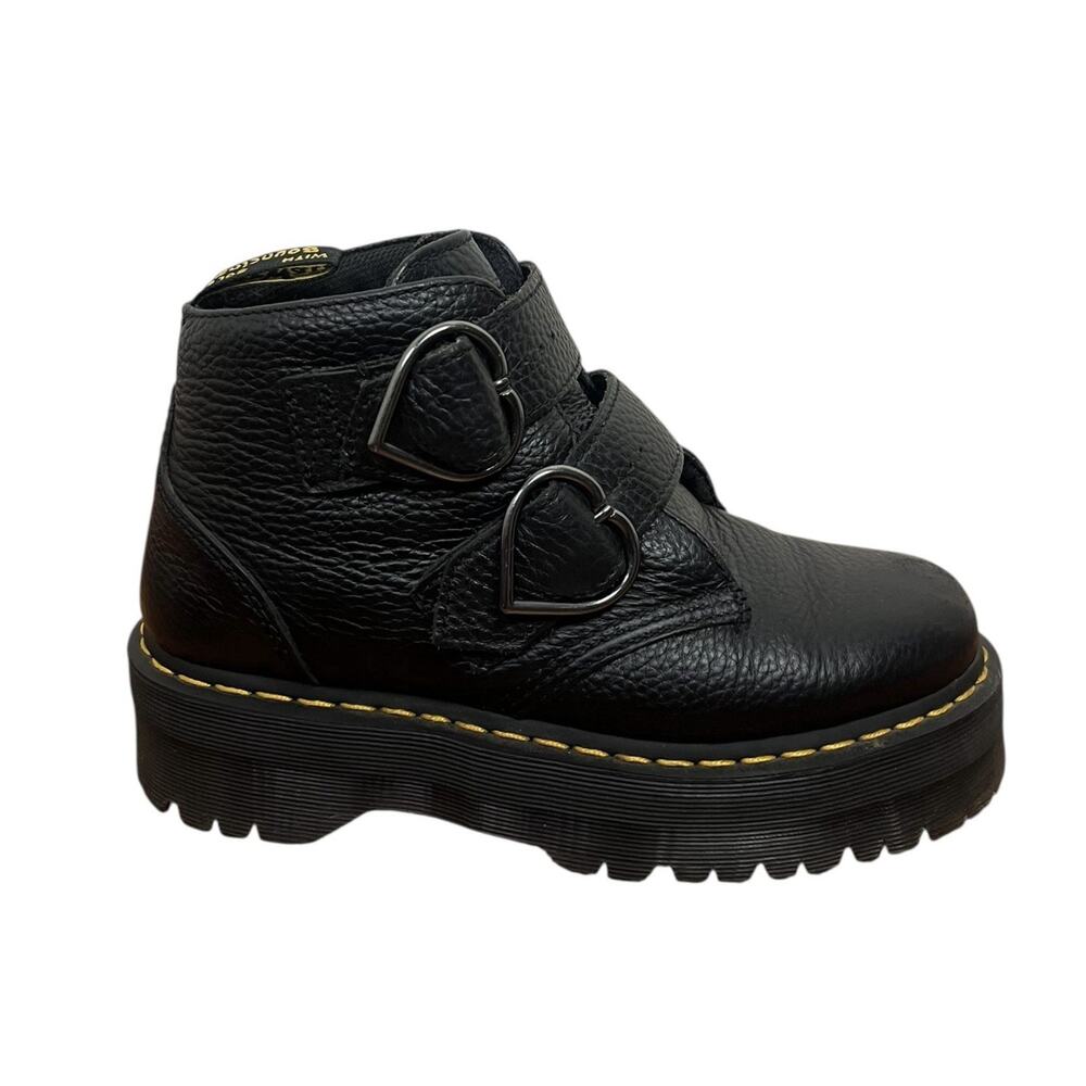 Dr. Martens Devon Heart Leather Platform Boots Black Milled Napa Grunge Size 8 - Picture 2 of 13